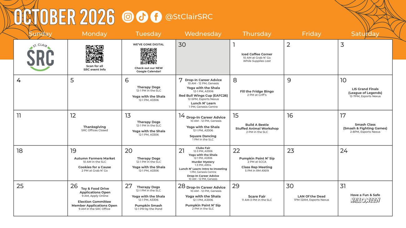 October 2026 social calendar