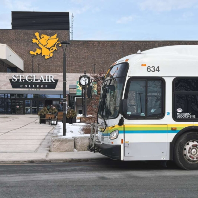 Transit bus in front of St. Clair College