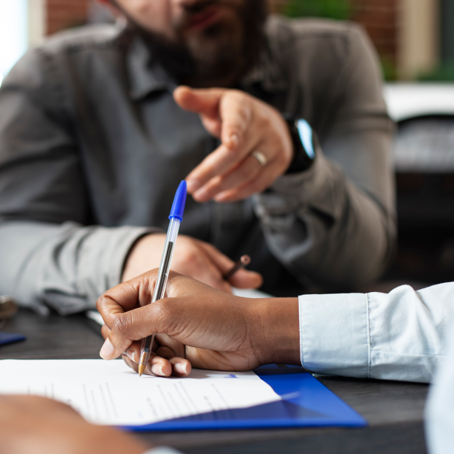 Person writing on piece of paper