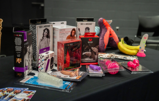 A table full of sex toy prizes