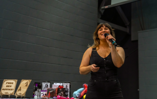 Sabrina addresses the crowd