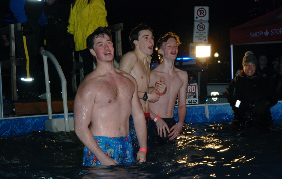 Three plungers as they hit the water