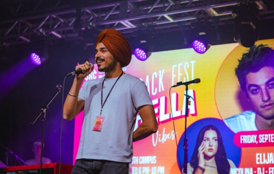 Pratham speaks on the stage at Welcome Back Fest Coachella