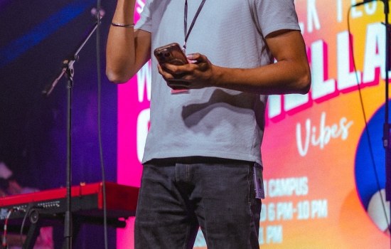 Pratham speaks on the stage at Welcome Back Fest Coachella