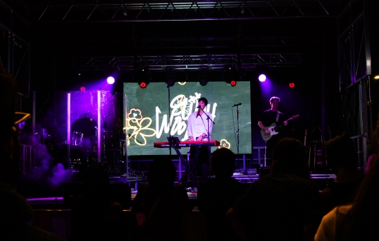 Elijah Woods performs on a stage