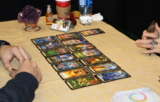 A tarot spread on the table