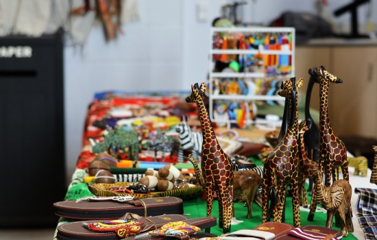 A closer look at some wares including carved wooden giraffes