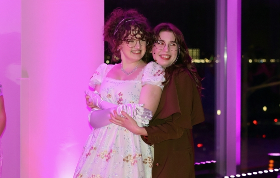 Two guests show off their regency outfits