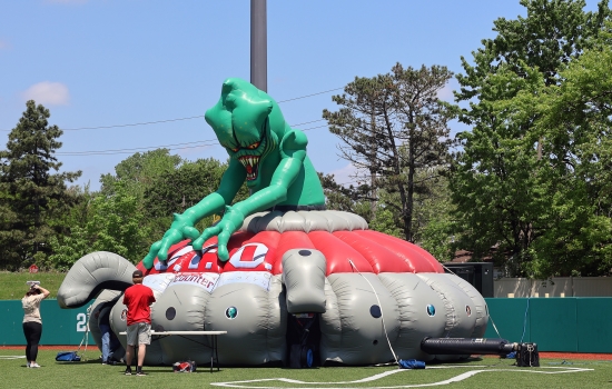 Inflatable laser tag topped with a giant alien