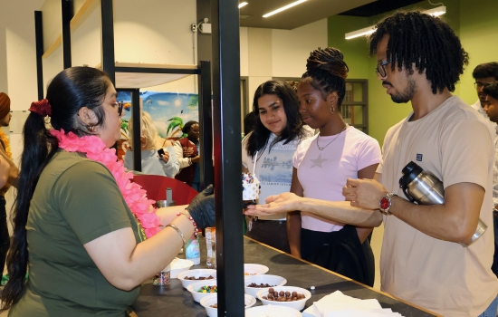 Students wait in line for their ice cream