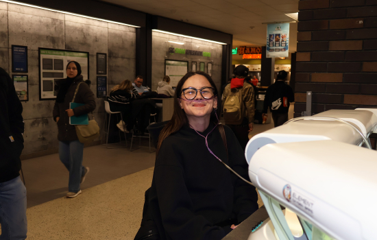 A student enjoys the oxygen bar