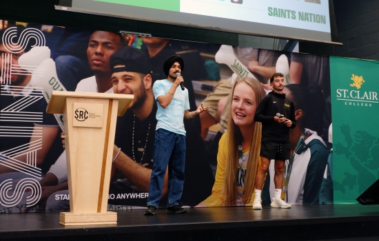 SRC President Pratham addresses the crowd at an Orientation Welcome Session