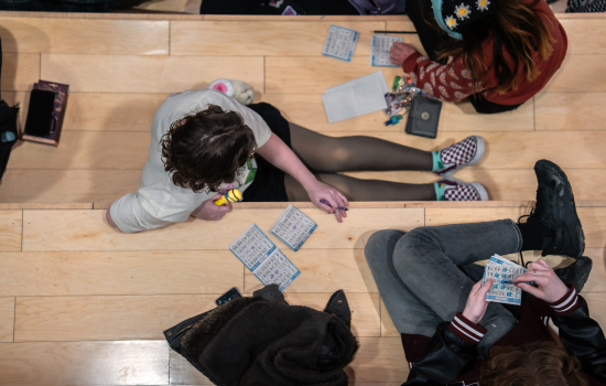 Aerial view of students playing Sexy Bingo 