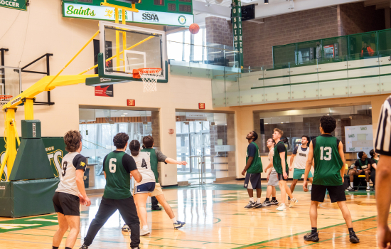 Basketball game in action, Team SRC makes a shot
