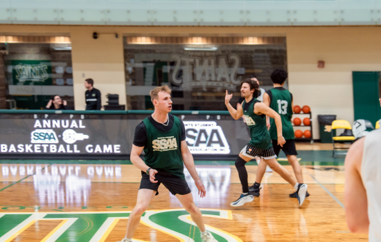 Basketball game in action