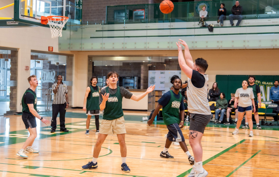Basketball game in action, Team SSAA makes a shot