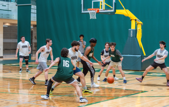 Basketball game in action
