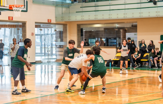 Basketball game in action