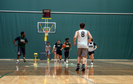 Basketball game in action