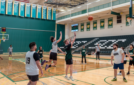 Basketball game in action, Team SSAA makes a shot