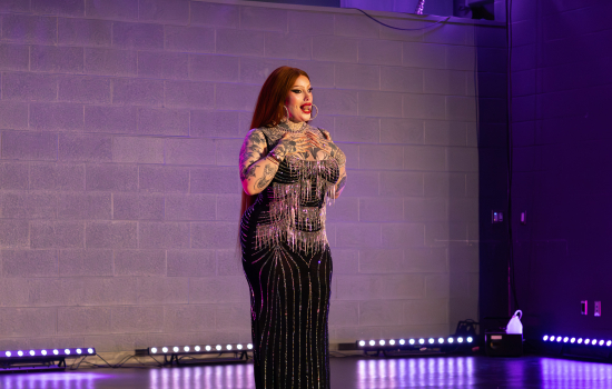 Angelina Lepore dazzles in a beaded floorlength gown