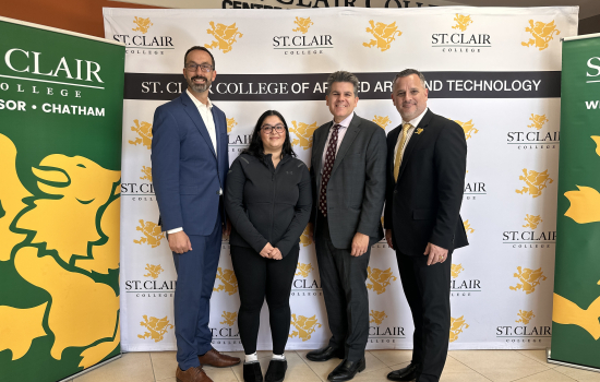 Minister Nolan Quinn, SRC VP Student Affairs Nanza Bedie, MPP Andew Dowie and SCC President, Mike Silvaggi