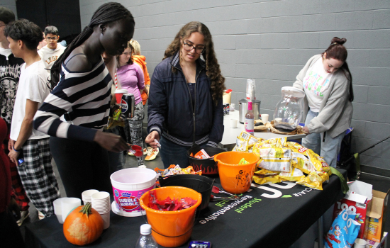 Students line up for the candy bar
